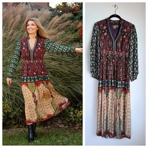 Anthropologie Bhanuni by Jyoti Judith Maxi Dress in Ginger Orange & Green Sz 4